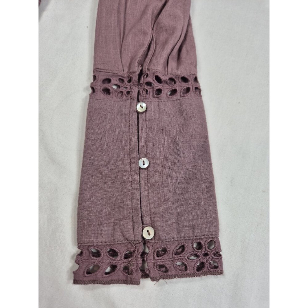 Free People Blouse Size S  Eyelet Lace Crop Top Purple Mauve Roan Rouge (13) - Picture 8 of 13